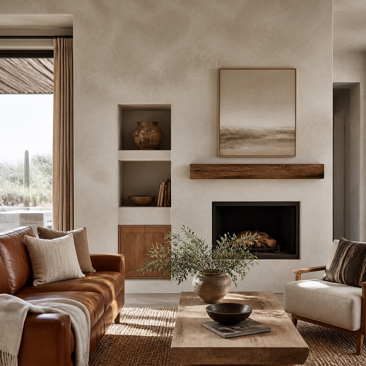 High-end short-term rental with limewash feature wall