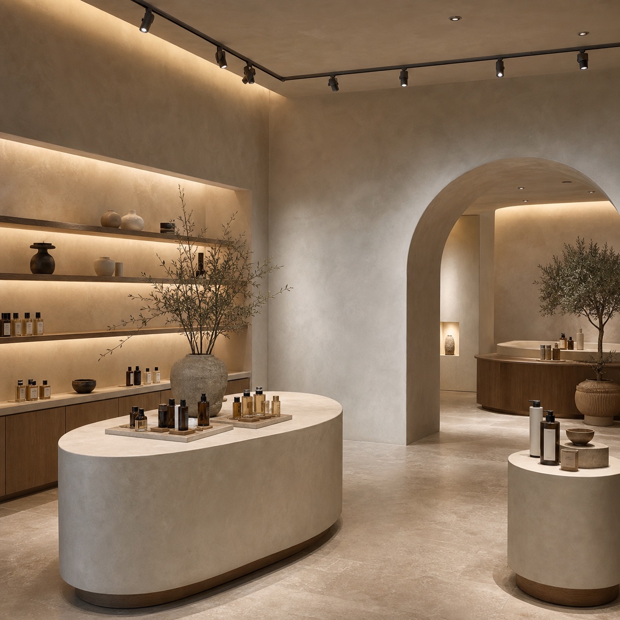Boutique showroom with refined plaster feature walls